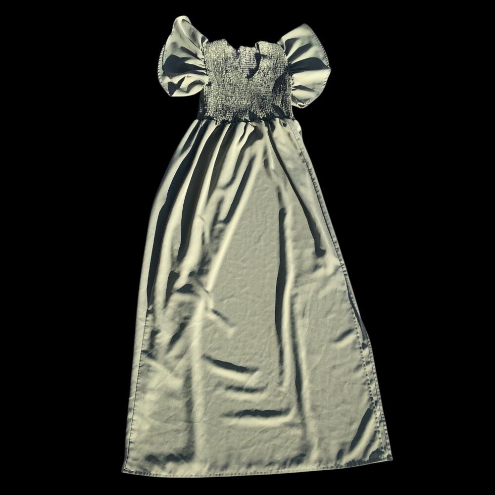 Women's Sage Green Smocked Puff Sleeve Maxi Dress with Slit, XL - Picture 2 of 7